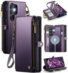lot 6408 image: Defencase for Samsung Galaxy S25 Ultra Magnetic Wallet Case Compatible with Magsafe with RFID Blocking Zipper & Card Holder Women, PU Leather Detachable Phone Case for Galaxy S25 Ultra 6.9in., Purple