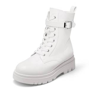 lot 9619 image: DREAM PAIRS Womens Combat Platform Boots Lace Up Lug Sole Buckle Ankle Booties Shoes,Size 7.5,White,SDAB2209W-N