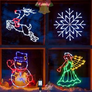 lot 9627 image: Pytopkto 16in. Christmas Window Silhouette Lights Decorations - 4 Pack Colour Lighted Angel �� Nativity �� Candle �� Bethlehem Star for Holiday Wall Door Window Decorate