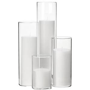 lot 13990 image: Shihanee Set of 4 White Pillar Candles and Glass Cylinder Vases 4 Sizes Clear Cylinder Candle Holders for Pillar Candles Home Table Centerpieces Decoration (2.6 X 3.9,5.9,7.9,9.8)