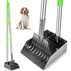 lot 13997 image: TOOGE Pooper Scooper, Dog Pooper Scooper Long Handle Stainless Metal Tray and Rake for Medium Small Dogs Heavy Duty Pet Supplies to Use for Grass, Dirt or Gravel
