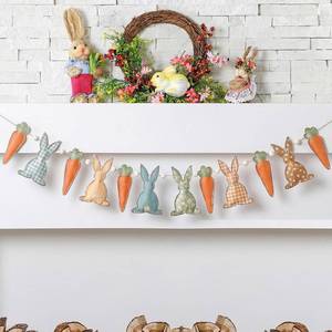 lot 14330 image: Cinnvoice Felt Rustic Easter Bunny Rabbit Banner Rabbit Beads Garland Vintage Farmhouse Spring Easter Garland Decorations Hanging Celebration Decoration for Home Party Supplies
