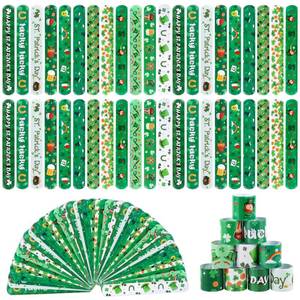 lot 14337 image: Adecortalk 60 Pcs St. Patricks Day Slap Bracelet Bulk Saint Patricks Day Bracelets for Kids Shamrock Green Snap Wristbands Party Favor for Boys Girls Irish St Patrick Birthday Party Decorations