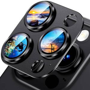 lot 14350 image: Uyiton Compatible with iPhone 15 ProiPhone 15 Pro Max Camera Lens Protector, Not Easy to BreakStrong AdsorptionCase-Friendly Metal Tempered Glass Rear Camera Screen Cover - Black Titanium