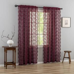 lot 14358 image: YJ YANJUN Vintage Lace Curtains 84 Inches Long- Elegant Floral Maroon Sheer Curtains Timeless Christmas Burgundy Drapes for Living Room Bedroom Privacy 7 FT 52W x 84L (Set of 2) Deep Merlot