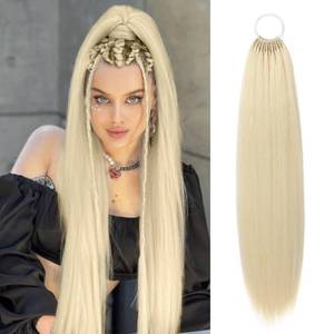 lot 14373 image: LONAI Ponytail Extensions, Versatile Elastic Band Blonde Ponytail Extension for Women, 28in. Long Straight Soft Natural Synthetic Pony Tails-Blonde
