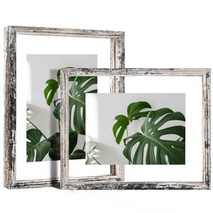 lot 14377 image: Egofine Distressed White 8x10 Floating Frames Set of 2, Double Plexiglass Picture Frame, Made of Solid Wood Display Any Size Photo up to 8x10, Wall Mount or Tabletop Standing
