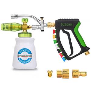 lot 14385 image: DUSICHIN Foam Cannon Pressure Washer Gun Kit 4000 PSI Double Tip Attachment, Dual-Connector Accessory Soap Cannon,Car Wash Foam Gun Snow Foam Lance 14 Inch Quick Connector,7 Sprayer Nozzles DUS2904