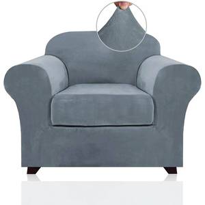 lot 15041 image: PrinceDeco Velvet Plush Couch Cover Stretch 2 Piece Chair Cover Chair Slipcover Washable Furniture Protector Couch Soft with Elastic Bottom Armchair Cover Width Up to 49 Inch(Small,Stone Blue)