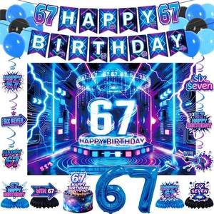 lot 16197 image: 6 7 Birthday Decorations I Was 6 Now Im 7 Birthday Decorations Six Seven Neon Cyberpunk Party Supplies Happy Birthday Banner Balloons Cake Topper & Table Decor for Boys Girls