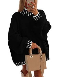 lot 16202 image: PRETTYGARDEN Womens 2026 Fall Oversized Pullover Sweaters Long Sleeve Mock Neck Chunky Knit Jumper Tops Winter Clothing (Black,X-Large)