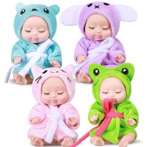 lot 16217 image: Hanaive 4 Pcs 4 Inch Mini Baby Dolls Lifelike Realistic Baby Dolls Animal Clothes Cute Tiny Gifts for Kids Birthday Party(Robe Style)