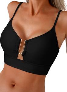 lot 16221 image: Herseas Womens U-Wire Cutout Bikini Tops Wire Free Removable Padded Swimsuit Bra Push Up Flattering Bathing Suits Top Casual Vacation Summer Essentials Black Large