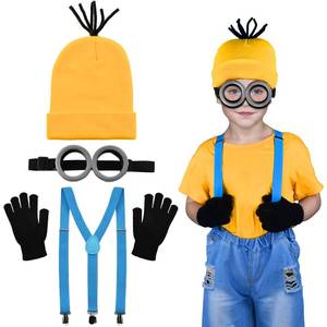lot 16225 image: BUUFAN 4Pcs Halloween Costume Accessories Kids Steampunk Goggles Glasses Blue Y-Back Suspenders Yellow Beanie Hats Black Gloves Perfect for Birthday Party and Halloween Cosplay Party M