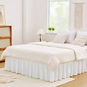 lot 18127 image: Vocander White Full Size Bed Skirt 14 Inch Drop Easy to Put On-Elastic Wrap Around Dust Ruffle for Bed Frame & Mattress-Luxury Bedskirt for Adjustable Bed Microfiber Fabric Machine Washable