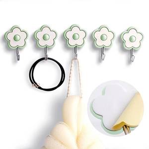 lot 18152 image: LilyBeauty 5 Pack Cute Floret Utility Hooks Heavy Duty Up to 5 Pounds, Waterproof and Oil Proof. Hanging Key. Stick On Wall Kitchen Bathroom Ceiling Or Office Windows Hangers-Green
