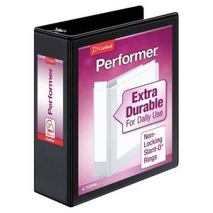 lot 20497 image: Cardinal Performer 3-Ring Binder, 3in., Non-Locking Slant-D Rings, 725-Sheet Capacity, ClearVue Presentation Binder, Nonstick, PVC-Free, Black (17601)