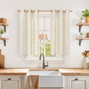 lot 18177 image: YoungsTex Linen Kitchen Window Curtains 40 Inch Length, Short Light Filtering Drapes with Bronze Grommet Semi Sheer for Bathroom Cafe Decorative, 34 x 40 Inch, 2 Panels