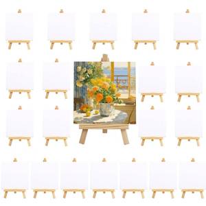 lot 18185 image: 20Pack 4 x 4 Inch Mini Canvases with Easel Sets, Art Canvases Painting Kit for Kids Teenagers