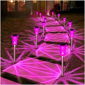 lot 18186 image: DenicMic Solar Lights Outdoor 10 Pack Waterproof Red White LED Stainless Steel Stake Outside Lights for Yard Pathway Garden Driveway Walkway Landscape Path Lighting Valentines Day Decorations