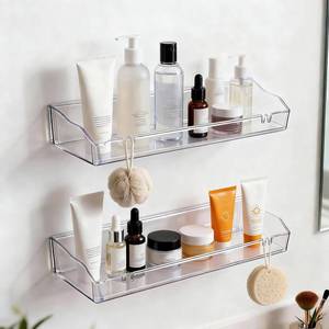 lot 19267 image: Clear Floating Shelves, Acrylic Shelves for Bathroom Organizers and Storage, Bathroom Shelf with Adhesive Shelf or Screws, Wall Mount Organizer for Shower Caddy,Room Decor, Kitchen, Living Room