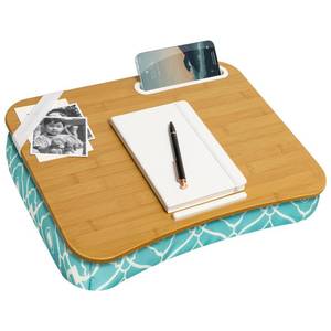 lot 19284 image: LAPGEAR Designer Lap Desk with Phone Holder and Device Ledge - Aqua Trellis - Fits up to 15.6 Inch Laptops - Style No. 45422 (Dents in wood)