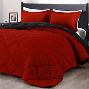 lot 19304 image: downluxe Queen Comforter Set - Red and Black Queen Comforter - Soft Bedding Sets for All Seasons - 3 Pieces - 1 Comforter (88in.x92in.) and 2 Pillow Shams (20in.x26in.)