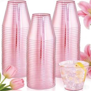 lot 19316 image: Ciaell 300PCS Clear Pink Plastic Cups - 9 Oz Heavy Duty Plastic Cups - Clear Party Cup Disposable Wine Cup for Parties & Weddings & Party & Mothers Day