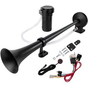 lot 19318 image: AOLIHAN 150dB Air Horns for Truck, Loud Train Horn for Car, Single Trumpet Horns Kit for Trucks with Button, 12V Black Motohorn with Compressor