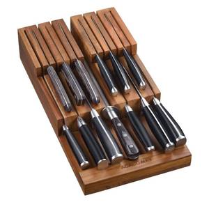 lot 19322 image: Acacomft In-Drawer Knife Block, Acacia Wood Kitchen Knife Drawer Organizer, Knife Holder without Knives For Up to 12 Knives Steak Knife Chef Knife