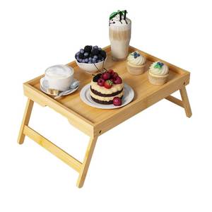 lot 19332 image: Youpehom Bed Tray Table with Folding Legs,Bamboo Breakfast in Bed for Kitchen Serving Tray,Sofa,Eating,Used As Laptop Desk Snack Tray (Bamboo, Medium)