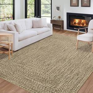 lot 19339 image: ROYHOME Machine Washable Rug 4x6 Print Braided Area Rugs Stain Resistant Non-Slip Floor Cover Farmhouse Solid Printed Textured Carpet for Bedroom Living Room Decor, Linen
