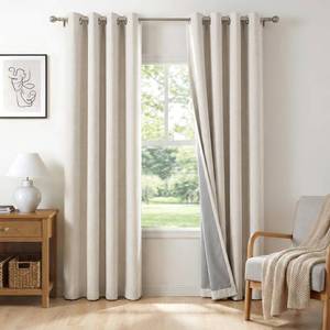 lot 19342 image: 100Percent Blackout Shield Blackout Curtains for Bedroom, Beige Grommet Curtains for Living Room, Thermal Insulated Room Darkening Drapes for Nursery, Boho Home Decor, 50in. W x 84in. L, 2 Panels