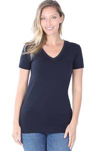 lot 20331 image: Zenana Basic Cotton V-Neck Short Sleeve Navy XL (Used)