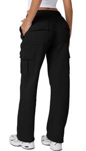 lot 20335 image: QINSEN Womans Elastic Waist Long Pocket Pants Wide Leg Casual Fleece Sweatpants Black S