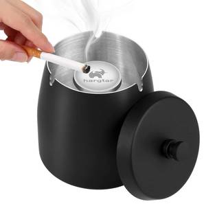 lot 20344 image: Large Ashtrays for Cigarettes Outdoor Ashtray with Lid, Outdoor Ashtrays for Cigarettes Patio, Metal Ash Tray Sets Windproof Outside Covers Iron Odorless Stainless Steel, Black Ashtray, Large