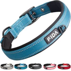 lot 20356 image: Fida Heavy Duty Dog Collar, Ultra Comfortable Soft Neoprene Padded, Adjustable Reflective Nylon Pet Collar with Durable Metal Belt Buckle for Large Breeds (L, Blue)