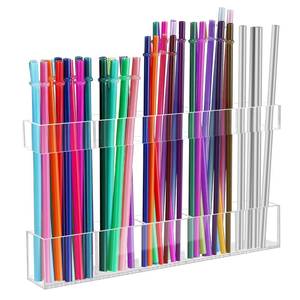 lot 20364 image: Malldii 9.5in. Large Acrylic Straw Holder for Cabinet Door - Reusable Tumbler Straw Organizer Storage, Small Kitchen Accessories Container, Ultra Sticky Cupboard Door Mounted (Transparent)