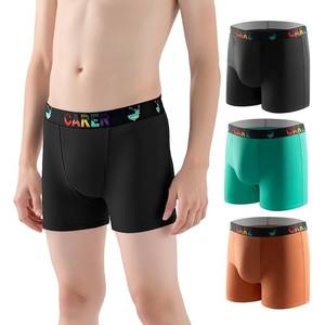 lot 20370 image: Carer 3 Pack Boys Incontinence Underwear Washable Reusable Kids Cotton Incontinence Boxer Briefs with Front Absorbency Leakproof Underwear for Youth Boys Age 4-18 S(OrangeGreenBlack)