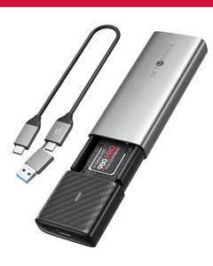 lot 20381 image: NVME Enclosure, SETMSPACE Tool-Free M.2 Enclosure with 2-in-1 USB C Adapter, External Reader for 2280 2260 2242 2230 NVME SATA SSD of M Key or BM Key, Gray Aluminium Alloy M2 Case Come with Heatsink