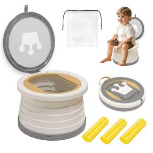 lot 20400 image: Portable, Foldable Potty seat for Toddler, Training Toilet Seat Emergency Toilet The Bottom Has the Function of Storing Garbage Bags for Car, Camping (Grey)
