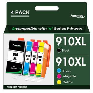 lot 20419 image: Anemec 910XL Ink Cartridges Combo Pack Replacement for HP Ink 910 XL Compatible with OfficeJet Pro 8020 8025 8028 8035 8030 8010 8015 8018 8022 Printer, 4 Pack