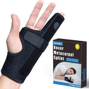 lot 20426 image: GenetGo Metacarpal Finger Splint Hand Brace - Pinky Ring Finger Immobilizer For Boxer Fractures -Fit for Both Left or Right Hand (Small)