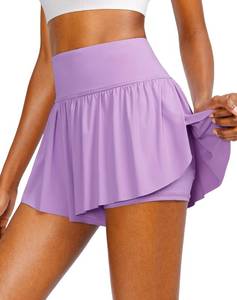 lot 20432 image: Flowy Running Shorts for Women with 4 Pockets 2 in 1 High Waisted Womens Butterfly Workout Athletic Tennis Skirt Shorts (Light Purple, M)
