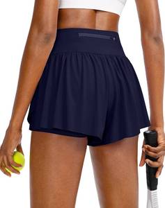 lot 20433 image: Flowy Running Shorts for Women with 4 Pockets 2 in 1 High Waisted Womens Butterfly Workout Athletic Tennis Skirt Shorts (Navy, M)
