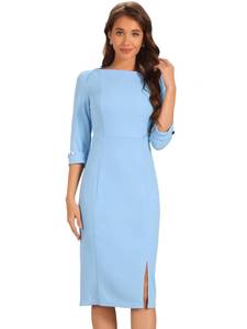 lot 20439 image: Allegra K Womens Boat Neck Dress 34 Sleeves Midi Elegant Sheath Dresses X-Large Sky Blue XL