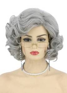 lot 20445 image: Topcosplay Old Lady Wig and Accessories 5pcs Set Granny Costume Wig Grandma wig Halloween Party Wigs (Grey)