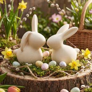 lot 20452 image: Ferrochef 2 Pcs Handmade Terracotta Easter Bunny Figurines Rustic Rabbit Figurine Decor Small 3 Inch Vintage Easter Bunny Statue for Spring Farmhouse Home Office Table Centerpiece Decorations