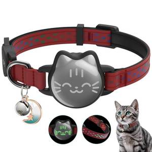 lot 20463 image: Waterproof Airtag 2nd & 1st Cat Collar, Breakaway Cat Airtag Collar with Luminous & Reflective Pattern Strap, Lightweight Kitten Collar for Apple Air tag, Hidden Holder for GPS Tracker - Cats, Kittens