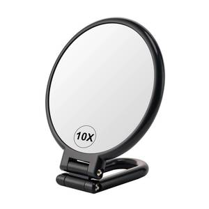 lot 20466 image: BOOMIBOO 1X10X Magnifying Handheld Mirror Double Sided, Foldable Travel Makeup Mirror, Adjustable Rotation Pedestal HandHangingDesk Vanity Mirror-Black